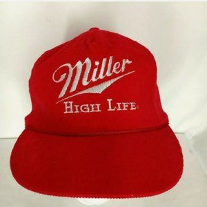 Vintage Miller High Life Beer Mens Red Cotton Corduroy Casual Snapback Hat Cap